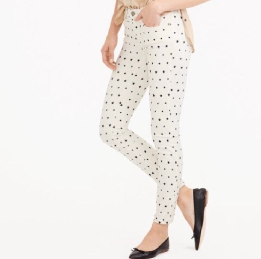 J Crew Womens ivory and navy stars toothpick jeans size 28